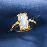 Gold Claw CZ Moonstone Gemstone Rectangular Ring, 925 Sterling Silver Jewelry Women's Ring SS370-1