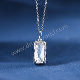 16" Rectangle 925 Stering Silver Claw Moonstone Pendant Necklace, Natural Crystal Jewelry Necklace SS376-2