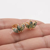 Three-Leaf Natural Gemstone Stud Earrings, S925 Sterling Silver, Faceted Moss Agate & Labradorite Jewelry Flower Earrings SS399