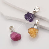 Silver Small Raw Multi Natural Stones Pendants, Birthstone Jewelry DIY Pendants SS403S
