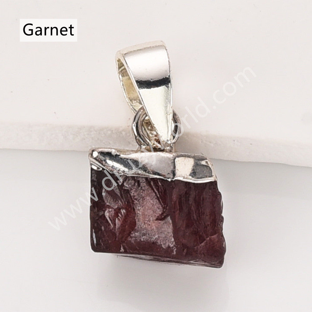 Silver Small Raw Multi Natural Stones Pendants, Birthstone Jewelry DIY Pendants SS403S