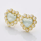 Gold Plated Claw Rainbow Natural Stones Pearl Heart Stud Earrings WX2240