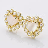 Gold Plated Claw Rainbow Natural Stones Pearl Heart Stud Earrings WX2240