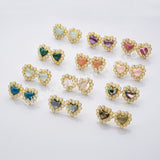 Gold Plated Claw Rainbow Natural Stones Pearl Heart Stud Earrings WX2240