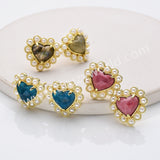 Gold Plated Claw Rainbow Natural Stones Pearl Heart Stud Earrings WX2240