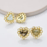 Gold Plated Claw Rainbow Natural Stones Pearl Heart Stud Earrings WX2240