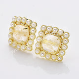 Gold Plated Claw Rainbow Natural Stones Faceted Pearl Square Stud Earrings WX2241