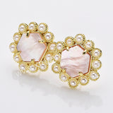 Gold Plated Claw Rainbow Natural Stones Faceted Pearl Hexagon Stud Earrings WX2242