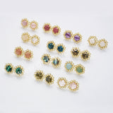 Gold Plated Claw Rainbow Natural Stones Faceted Pearl Hexagon Stud Earrings WX2242