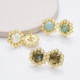 Gold Plated Claw Rainbow Natural Stones Faceted Pearl Hexagon Stud Earrings WX2242