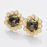 Gold Plated Claw Rainbow Natural Stones Faceted Pearl Hexagon Stud Earrings WX2242