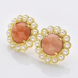 Gold Plated Claw Rainbow Natural Stones Faceted Pearl Round Stud Earrings WX2243