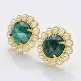 Gold Plated Claw Rainbow Natural Stones Faceted Pearl Round Stud Earrings WX2243