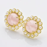 Gold Plated Claw Rainbow Natural Stones Faceted Pearl Round Stud Earrings WX2243