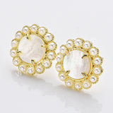 Gold Plated Claw Rainbow Natural Stones Faceted Pearl Round Stud Earrings WX2243