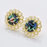 Gold Plated Claw Rainbow Natural Stones Faceted Pearl Round Stud Earrings WX2243