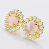 Gold Plated Claw Rainbow Natural Stones Faceted Pearl Round Stud Earrings WX2243