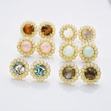 Gold Plated Claw Rainbow Natural Stones Faceted Pearl Round Stud Earrings WX2243