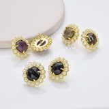 Gold Plated Claw Rainbow Natural Stones Faceted Pearl Round Stud Earrings WX2243