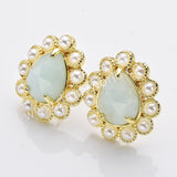 Gold Plated Claw Rainbow Natural Stones Faceted Pearl Teardrop Stud Earrings WX2244