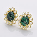 Gold Plated Claw Rainbow Natural Stones Faceted Pearl Teardrop Stud Earrings WX2244