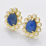 Gold Plated Claw Rainbow Natural Stones Faceted Pearl Teardrop Stud Earrings WX2244