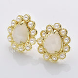 Gold Plated Claw Rainbow Natural Stones Faceted Pearl Teardrop Stud Earrings WX2244
