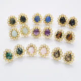 Gold Plated Claw Rainbow Natural Stones Faceted Pearl Teardrop Stud Earrings WX2244