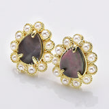 Gold Plated Claw Rainbow Natural Stones Faceted Pearl Teardrop Stud Earrings WX2244