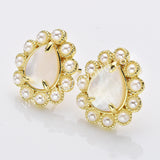 Gold Plated Claw Rainbow Natural Stones Faceted Pearl Teardrop Stud Earrings WX2244