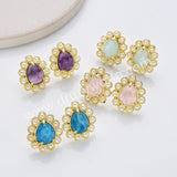 Gold Plated Claw Rainbow Natural Stones Faceted Pearl Teardrop Stud Earrings WX2244