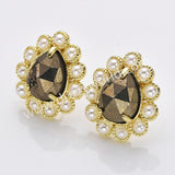 Gold Plated Claw Rainbow Natural Stones Faceted Pearl Teardrop Stud Earrings WX2244