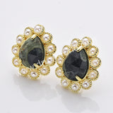 Gold Plated Claw Rainbow Natural Stones Faceted Pearl Teardrop Stud Earrings WX2244