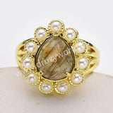 Gold Plated Claw Teardrop Rainbow Gemstone Faceted Pearl Ring, Fashion Jewelry WX2246