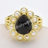 Gold Plated Claw Teardrop Rainbow Gemstone Faceted Pearl Ring, Fashion Jewelry WX2246