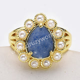 Gold Plated Claw Teardrop Rainbow Gemstone Faceted Pearl Ring, Fashion Jewelry WX2246