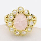 Gold Plated Claw Teardrop Rainbow Gemstone Faceted Pearl Ring, Fashion Jewelry WX2246