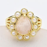 Gold Plated Claw Teardrop Rainbow Gemstone Faceted Pearl Ring, Fashion Jewelry WX2246