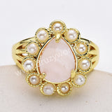 Gold Plated Claw Teardrop Rainbow Gemstone Faceted Pearl Ring, Fashion Jewelry WX2246