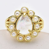 Gold Plated Claw Teardrop Rainbow Gemstone Faceted Pearl Ring, Fashion Jewelry WX2246