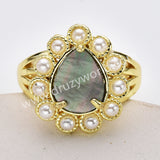 Gold Plated Claw Teardrop Rainbow Gemstone Faceted Pearl Ring, Fashion Jewelry WX2246