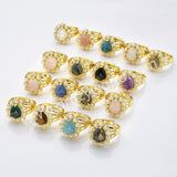 Gold Plated Claw Teardrop Rainbow Gemstone Faceted Pearl Ring, Fashion Jewelry WX2246