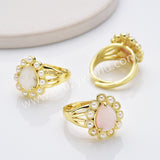 Gold Plated Claw Teardrop Rainbow Gemstone Faceted Pearl Ring, Fashion Jewelry WX2246