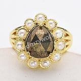 Gold Plated Claw Teardrop Rainbow Gemstone Faceted Pearl Ring, Fashion Jewelry WX2246