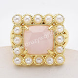 Gold Plated Claw Square Rainbow Gemstone Faceted Pearl Ring, Fashion Jewelry WX2247
