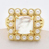 Gold Plated Claw Square Rainbow Gemstone Faceted Pearl Ring, Fashion Jewelry WX2247