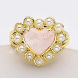 Gold Plated Claw Rainbow Gemstone Faceted Heart Pearl Ring, Fashion Jewelry WX2248