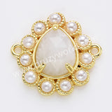 Teardrop Gold Plated Claw Rainbow Natural Stone Pearl Connector, For Jewelry Making WX2256