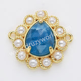 Teardrop Gold Plated Claw Rainbow Natural Stone Pearl Connector, For Jewelry Making WX2256