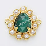 Teardrop Gold Plated Claw Rainbow Natural Stone Pearl Connector, For Jewelry Making WX2256